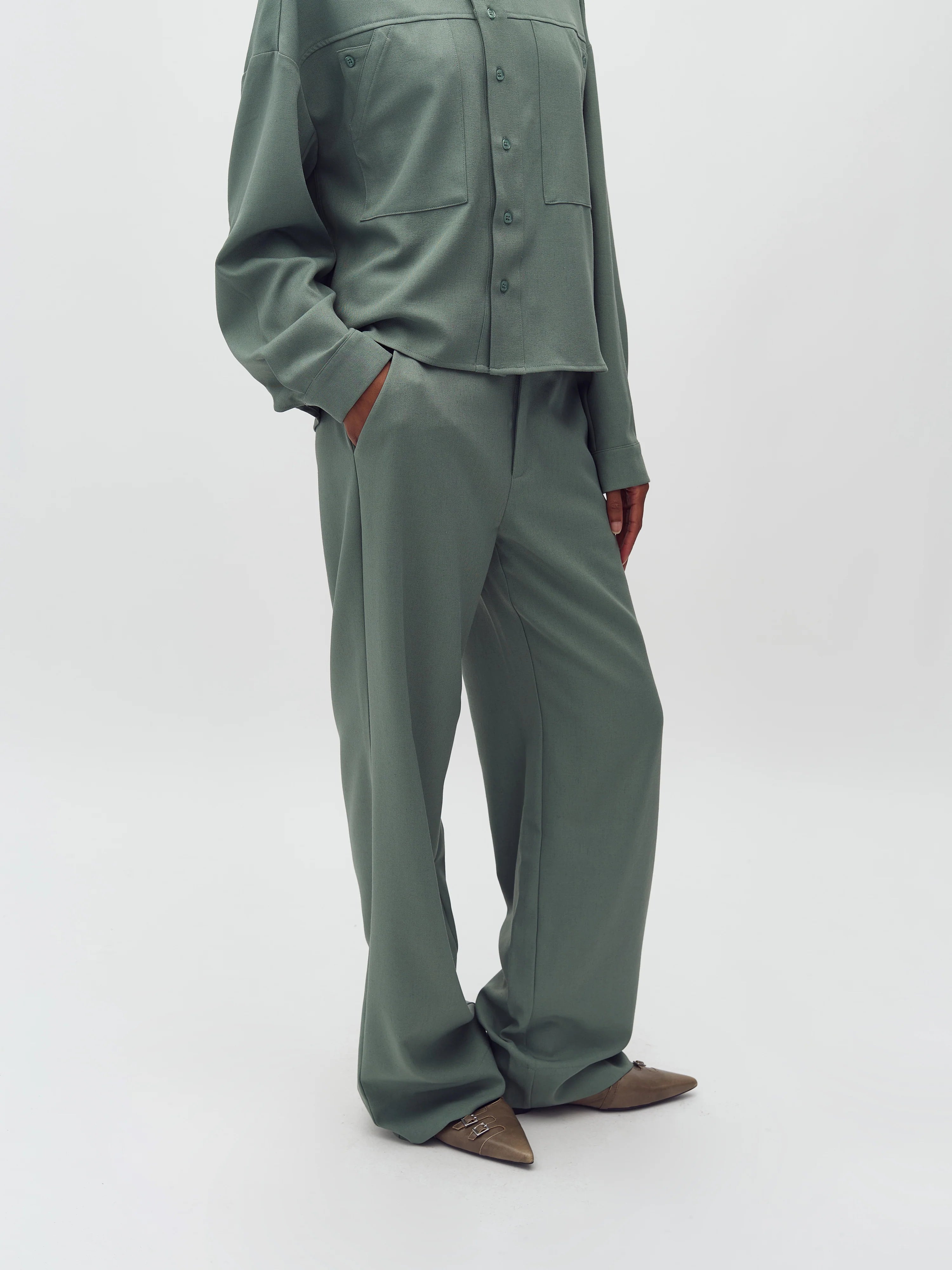 Mbym Rihnwen Trousers Iceberg Green Melange