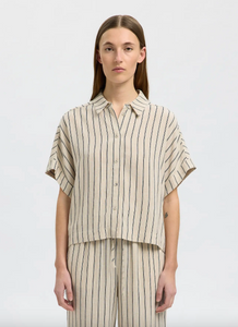 Selected Femme Viva Cropped Shirt Sandshell / Pin Stripe