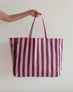Beach Cotton Bag Stripes Chocolate Bubblegum
