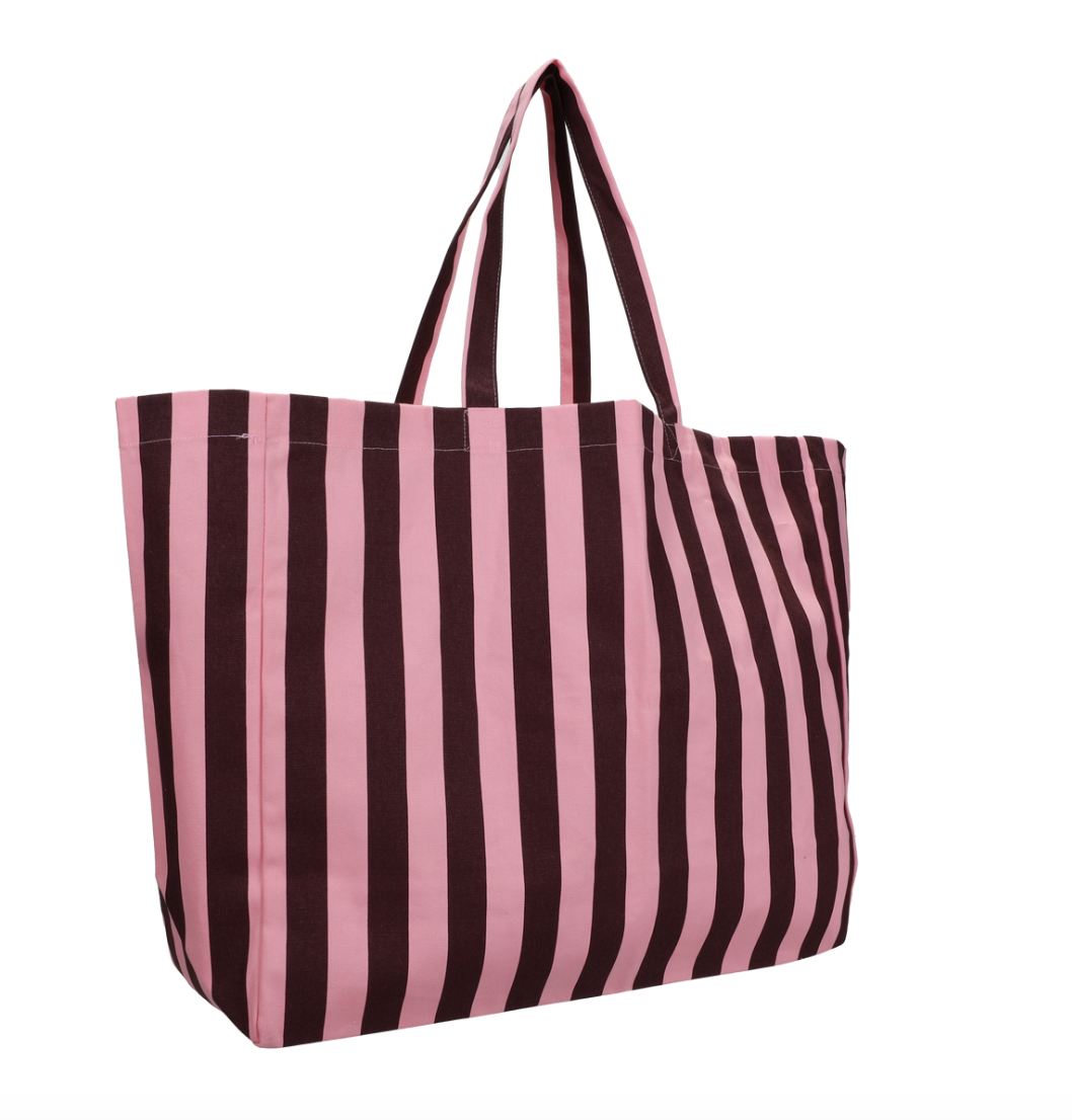 Beach Cotton Bag Stripes Chocolate Bubblegum