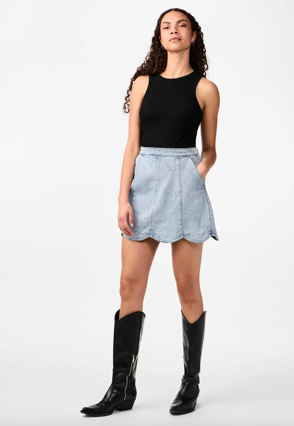 YAS Scallop Jeansrock Light Blue Denim