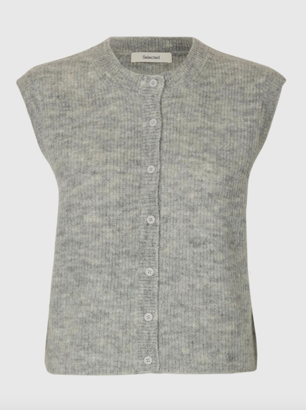 Selected Femme Lulu Button O-Neck Vest Grey Melange