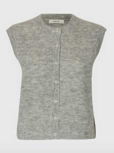 Selected Femme Lulu Button O-Neck Vest Grey Melange