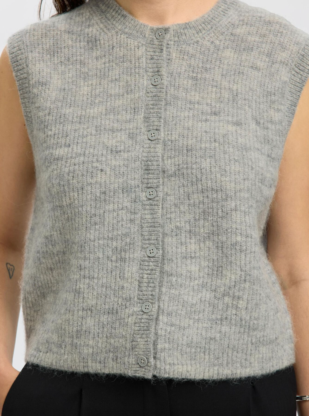 Selected Femme Lulu Button O-Neck Vest Grey Melange