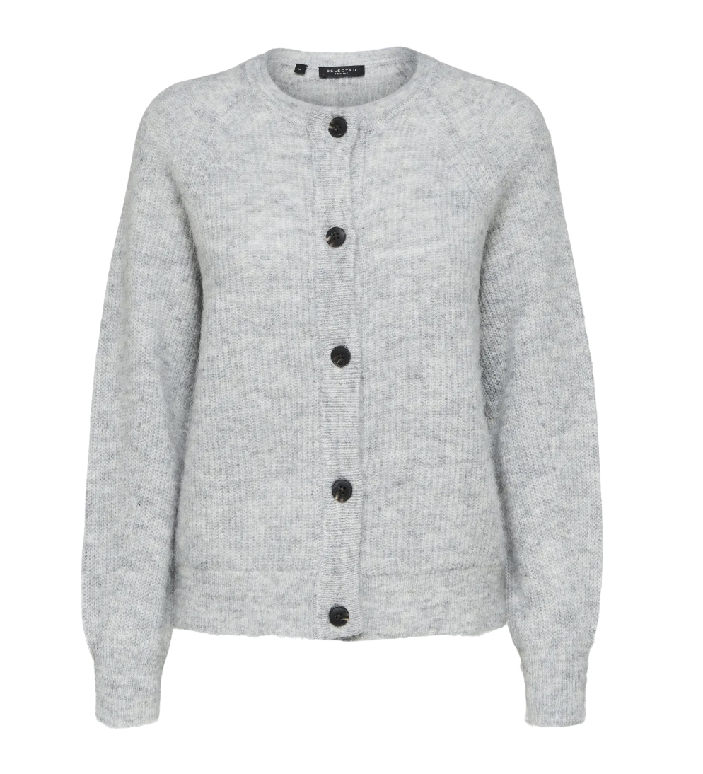 Selected Femme Lulu Knit Short Cardigan Light Grey Melange