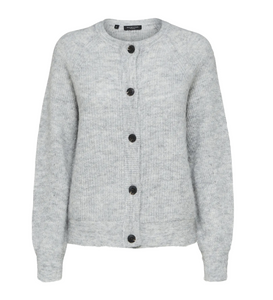 Selected Femme Lulu Knit Short Cardigan Light Grey Melange