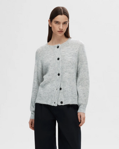 Selected Femme Lulu Knit Short Cardigan Light Grey Melange