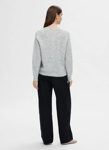 Selected Femme Lulu Knit Short Cardigan Light Grey Melange