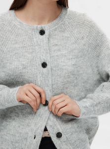 Selected Femme Lulu Knit Short Cardigan Light Grey Melange