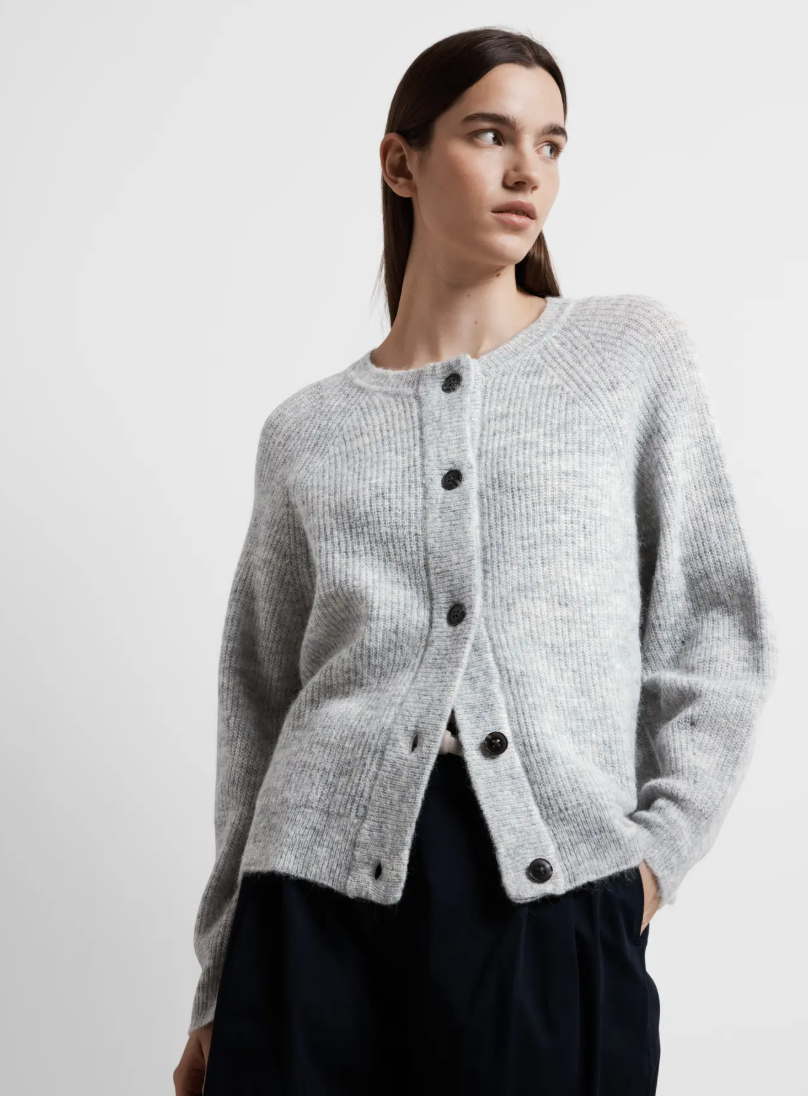 Selected Femme Lulu Knit Short Cardigan Light Grey Melange