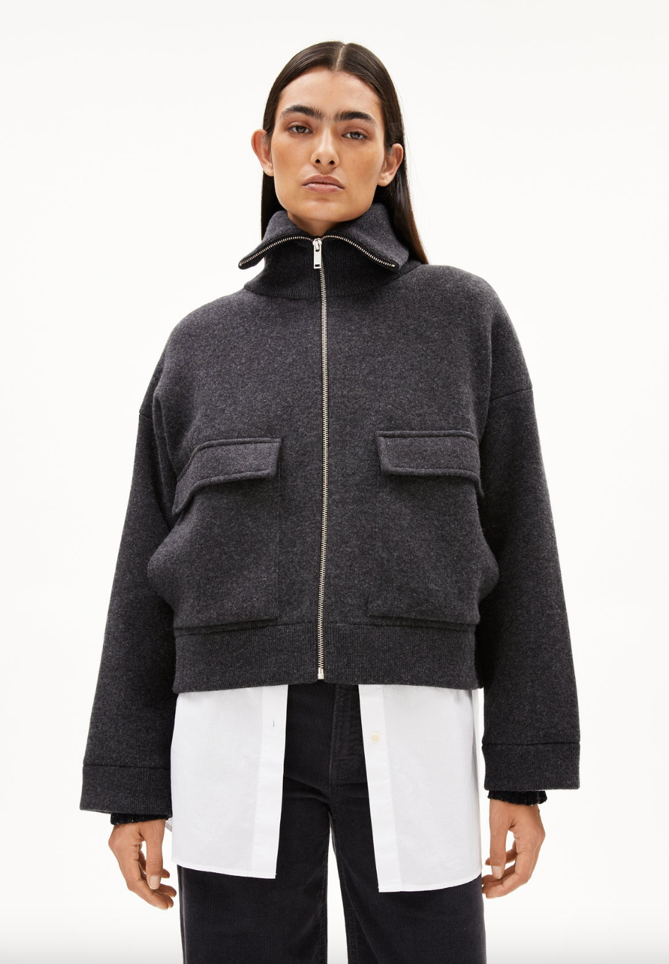 Armedangels Strickjacke Joaniaas Oversized Fit aus Bio-Woll Mix Steel Melange