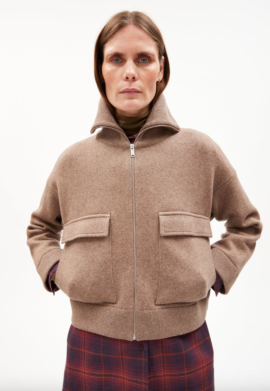 Armedangels Strickjacke Joaniaas Oversized Fit aus Bio-Woll Mix Cinnamon Dust Melange