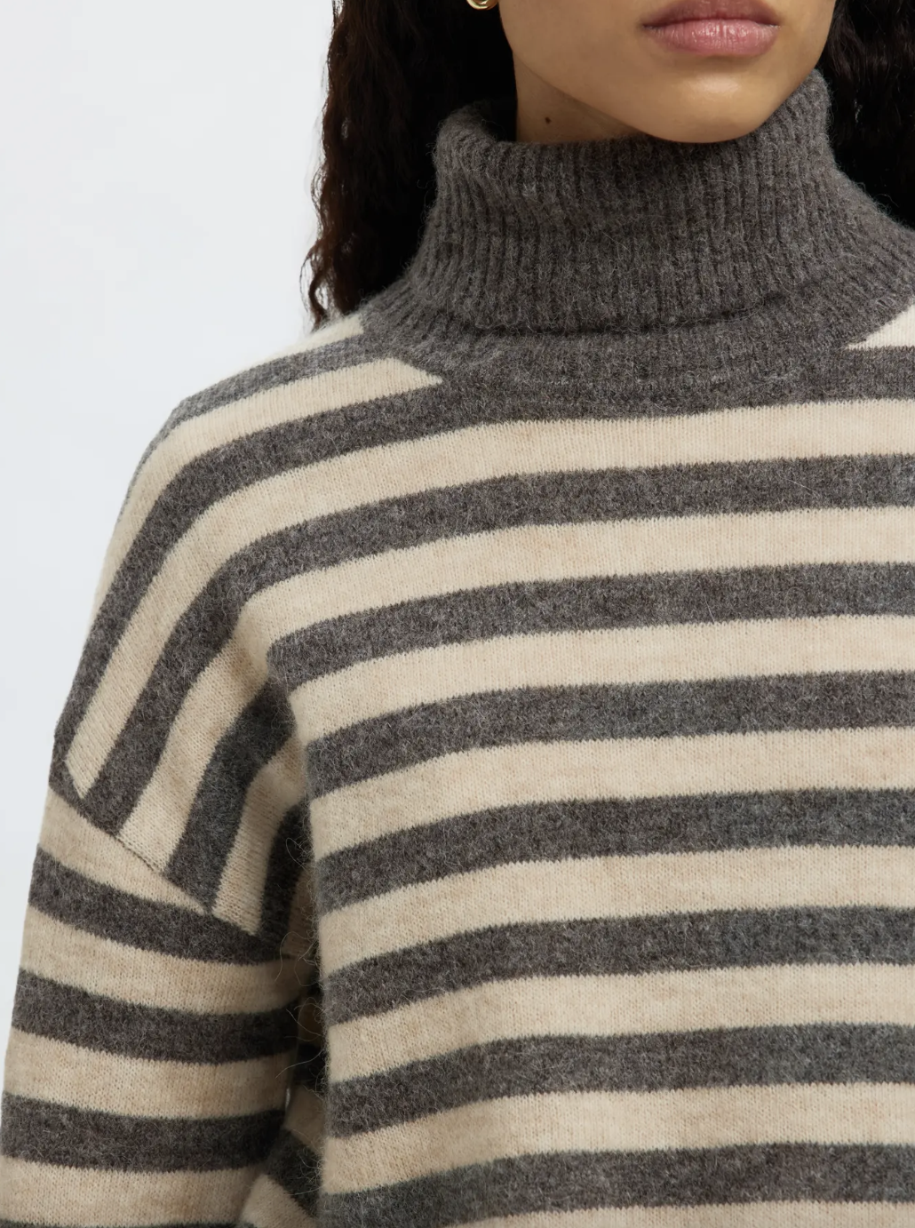 Selected Femme Lulu Knit Roll Neck Medium Grey Melange Birch Stripe