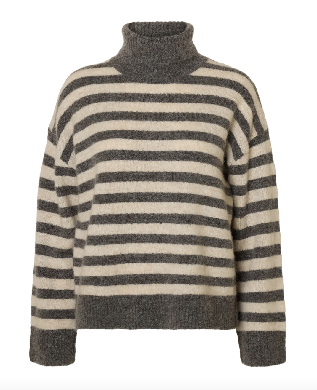 Selected Femme Lulu Knit Roll Neck Medium Grey Melange Birch Stripe