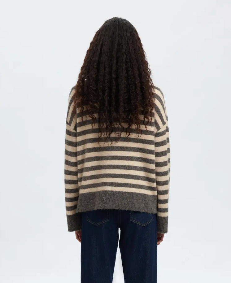 Selected Femme Lulu Knit Roll Neck Medium Grey Melange Birch Stripe