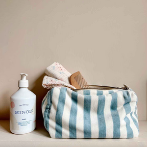 Rose In April Vic Pouch Stripes Blue Ecru