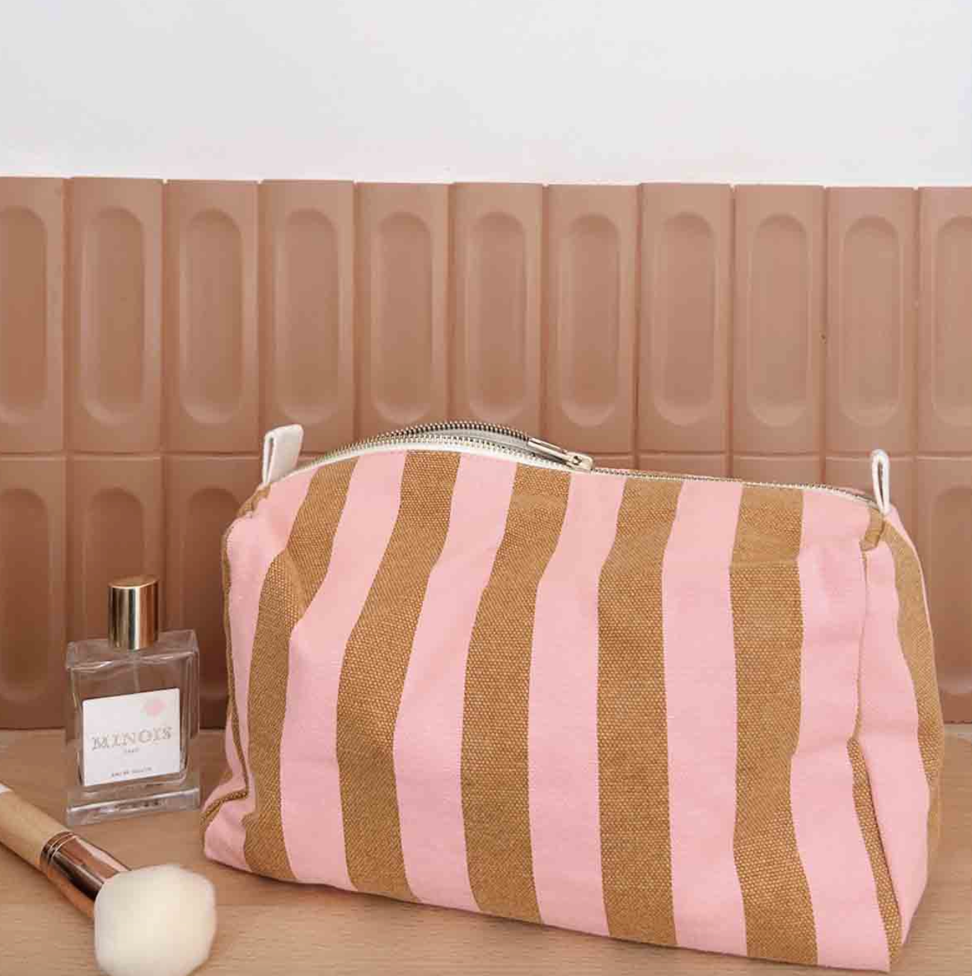 Rose In April Vic Pouch Canvas Stripes Strawberry Caramel