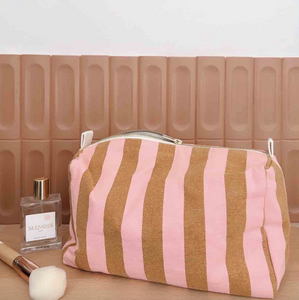 Rose In April Vic Pouch Canvas Stripes Strawberry Caramel