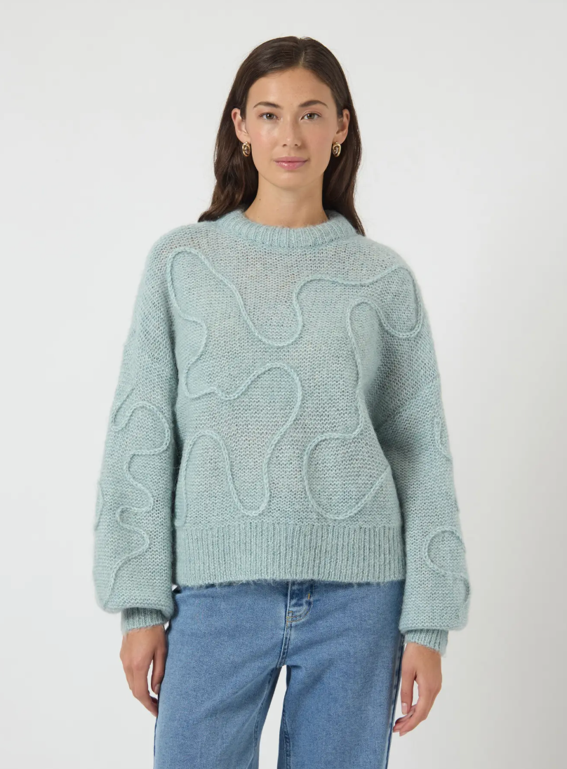 YAS Yasbrida Wool Blend Knit Pullover Blue Silver