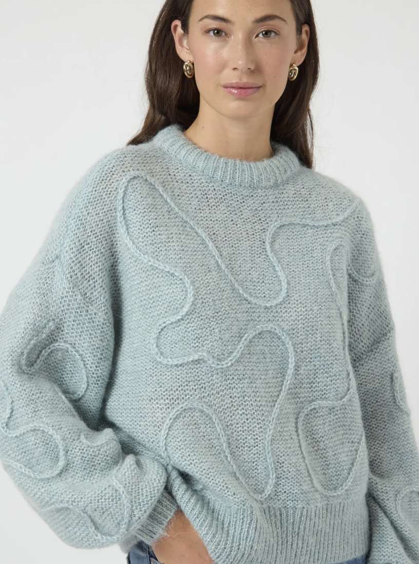 YAS Yasbrida Wool Blend Knit Pullover Blue Silver