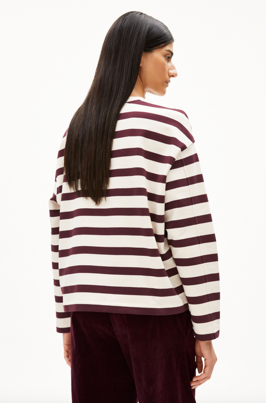 Armedangels Frankaa Bold Sweatshirt Stripe Undyed Dark Cranberry