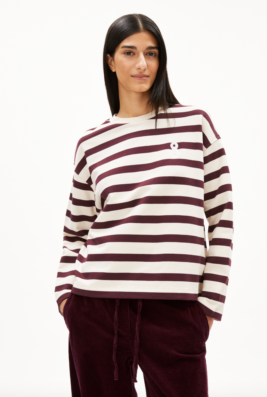 Armedangels Frankaa Bold Sweatshirt Stripe Undyed Dark Cranberry