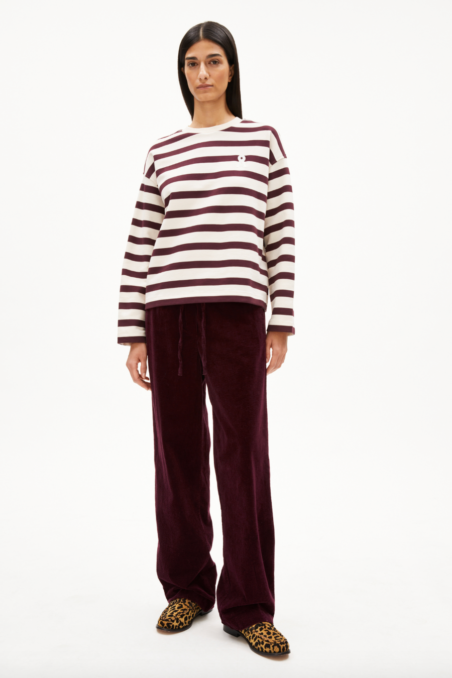 Armedangels Frankaa Bold Sweatshirt Stripe Undyed Dark Cranberry