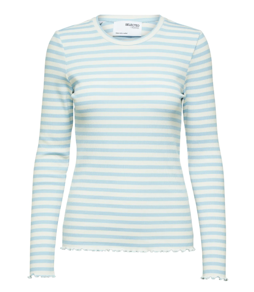 Selected Femme Anna Crew Neck Striped Cashmere Blue