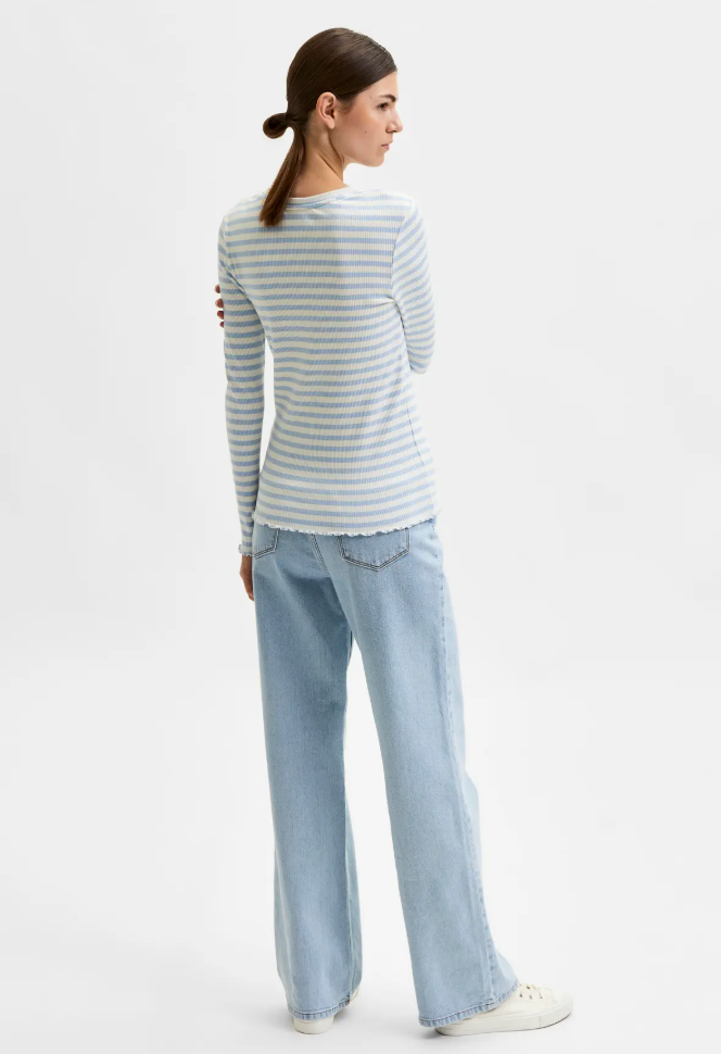 Selected Femme Anna Crew Neck Striped Cashmere Blue
