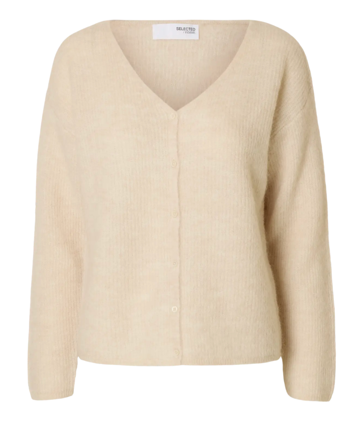 Selected Femme Sia Knit V-Neck Cardigan Birch Melange