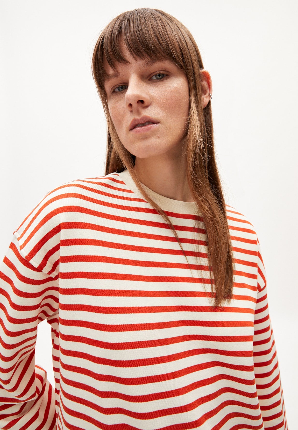 Armedangels Frankaa Sweatshirt Stripe Emergency Red-Undyed