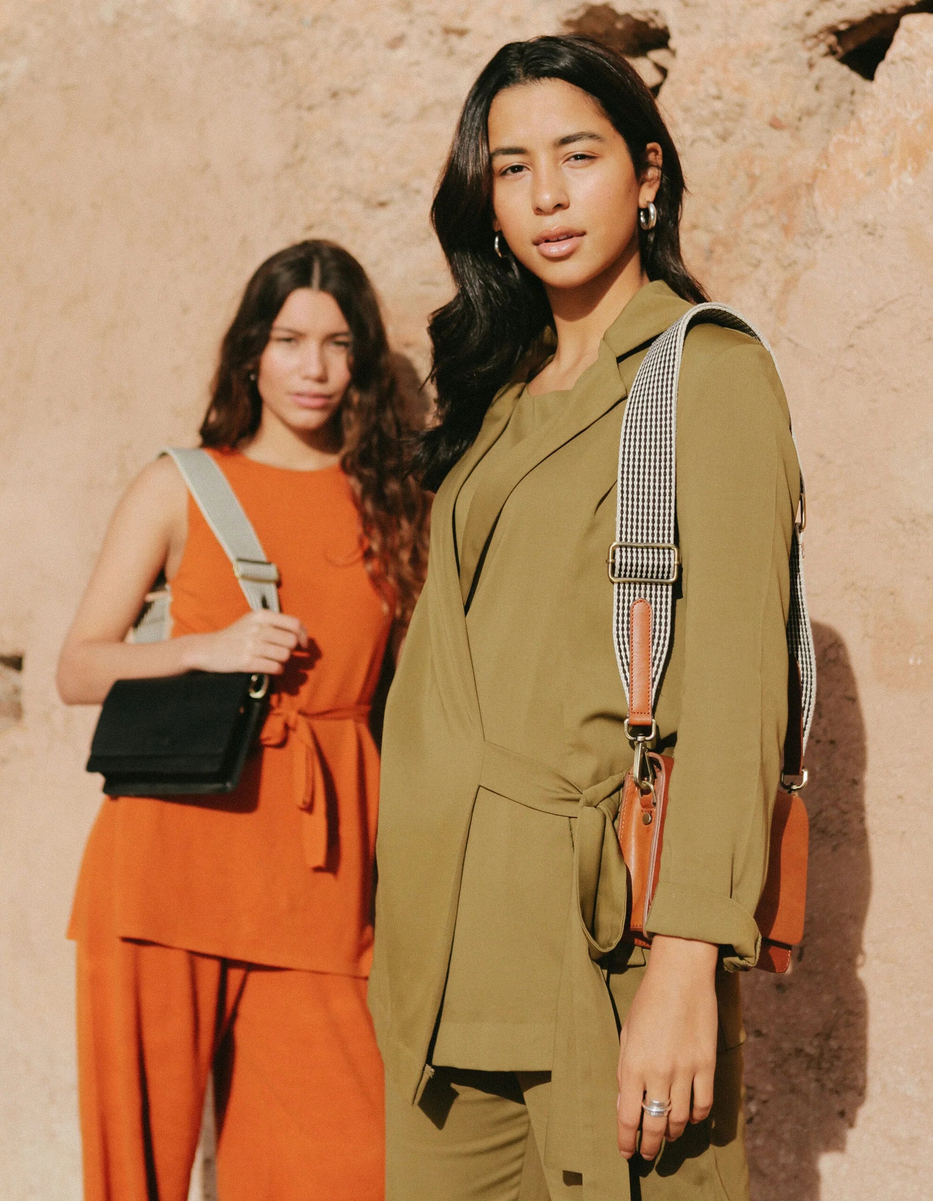 O MY BAG Webbing Strap Cognac Checkered