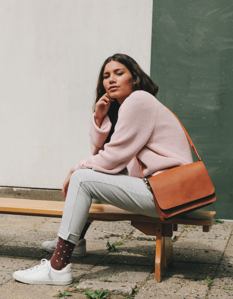 O MY BAG Audrey Cognac Checkered Classic Leather